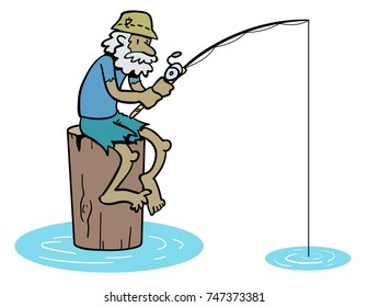 Cartoon Of Old Man Fishing