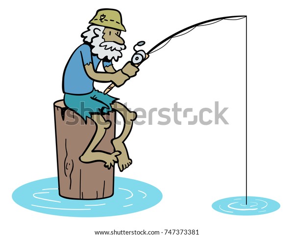 Download Cartoon Old Man Fishing Stock Vector (Royalty Free) 747373381