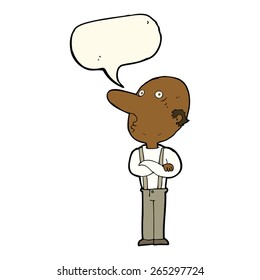 caricatura de un anciano con los brazos doblados y burbuja de habla