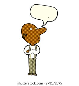 cartoon old man with folded arms with speech bubble