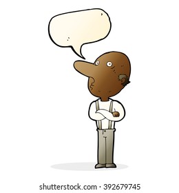 caricatura de un anciano con los brazos doblados y burbuja de habla