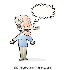 cartoon old man gasping in surprise with speech bubble