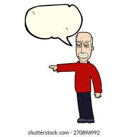 cartoon old man gesturing Get Out! with speech bubble