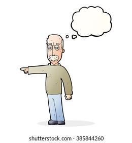 cartoon old man gesturing Get Out! with thought bubble