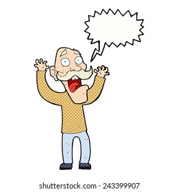 cartoon old man getting a fright with speech bubble