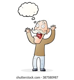 cartoon old man getting a fright with thought bubble