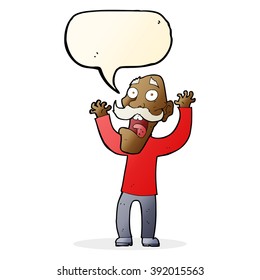 cartoon old man getting a fright with speech bubble