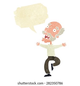 cartoon old man having a fright with speech bubble