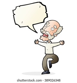 cartoon old man having a fright with speech bubble