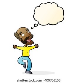cartoon old man having a fright with thought bubble
