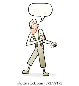 cartoon old man having heart attack with speech bubble