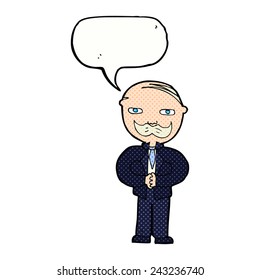 caricatura de un anciano con bigote y burbuja de habla