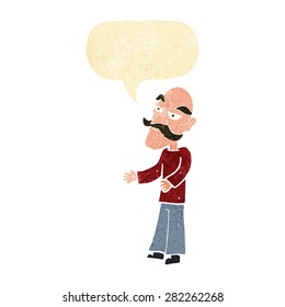 cartoon old man with mustache with speech bubble