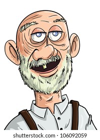 Cartoon old man with one tooth. Isolated