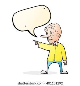 cartoon old man pointing with speech bubble