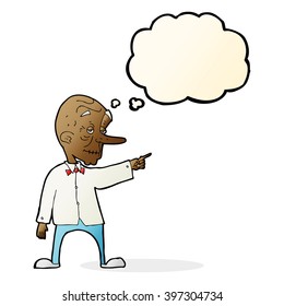 cartoon old man pointing with thought bubble