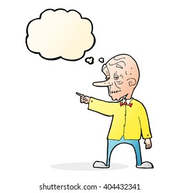 cartoon old man pointing with thought bubble