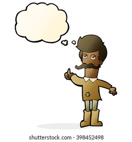 cartoon old man in poor clothes with thought bubble