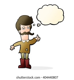 cartoon old man in poor clothes with thought bubble