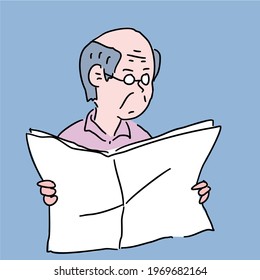 Cartoon old man reading newspaper-vector