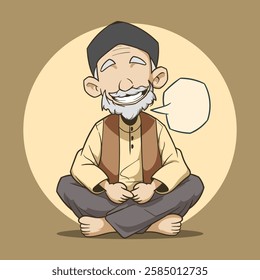 cartoon of an old man sitting cross-legged and praying