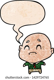 cartoon old man with speech bubble in retro texture style