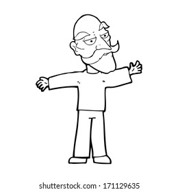 cartoon old man spreading arms wide