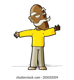 cartoon old man spreading arms wide