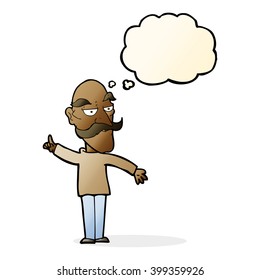 cartoon old man telling story with thought bubble