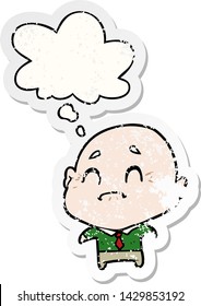 cartoon old man with thought bubble as a distressed worn sticker