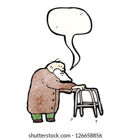 cartoon old man with walking from