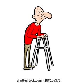 cartoon old man with walking frame
