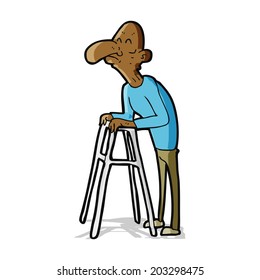 cartoon old man with walking frame