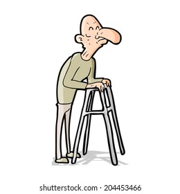 cartoon old man with walking frame