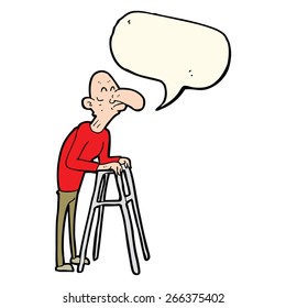 cartoon old man with walking frame