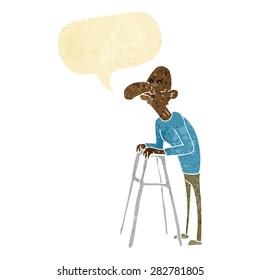 cartoon old man with walking frame