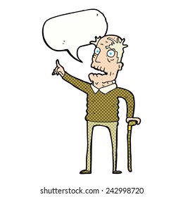 caricatura de un anciano con bastón para caminar con burbuja de habla