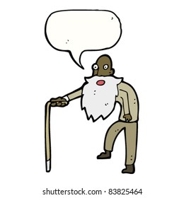 cartoon old man with walking stick and beard