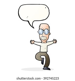 cartoon old man wearing big glasses with speech bubble