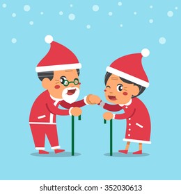 Cartoon old man and old woman with christmas theme