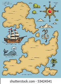 Cartoon Old Map Elements - Color Clip Art