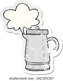 cartoon old metal kettle with speech bubble distressed distressed old sticker