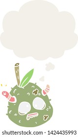 cartoon old pear with thought bubble in retro style