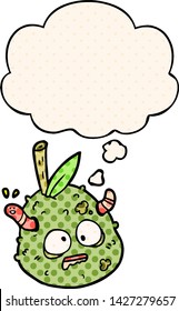 cartoon old pear with thought bubble in comic book style