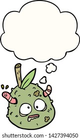 cartoon old pear with thought bubble