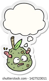 cartoon old pear with thought bubble as a printed sticker