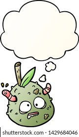 cartoon old pear with thought bubble in smooth gradient style