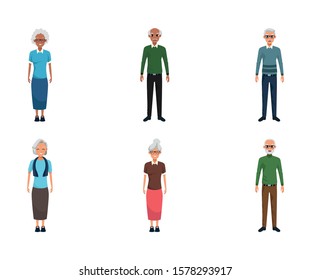 Cartoon old people icon set over white background, vector illustration