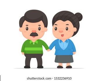 Cartoon Old People Vector. Old couple who live happily after retirement. Isolated on white background.
