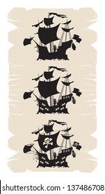 Cartoon old pirate ship, vector